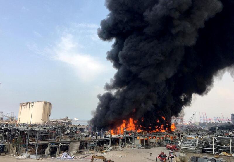 A warehouse is on fire at Beirut's port area. Reuters