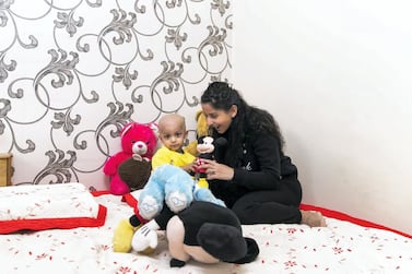 Aarev Shetty, 2, has just returned from the hospital after receiving cancer treatment. Reem Mohammed / The National