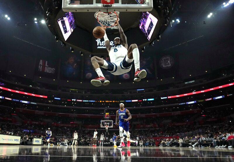 Minnesota Timberwolves forward Jarred Vanderbilt dunks the ball in the second half against the LA Clippers at Crypto.com Arena in California on Monday, January 3, 2022. USA TODAY Sports