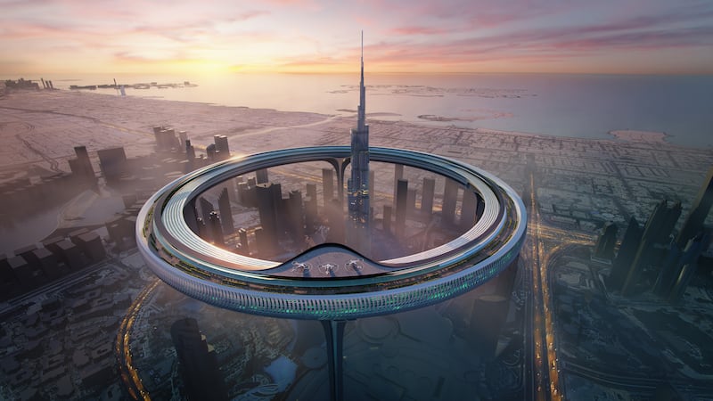 The Downtown Circle concept by architectural firm Znera Space would be a 550-metre-tall mega structure encompassing Burj Khalifa. Photo: Pictown / Znera