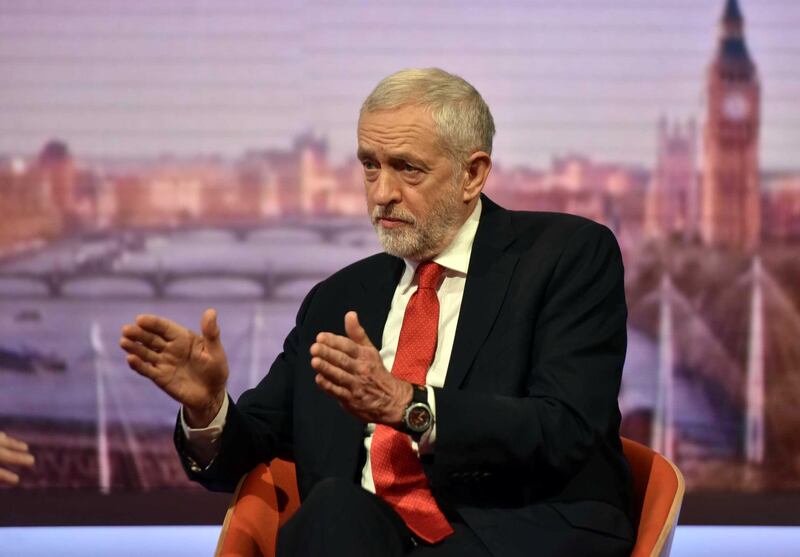 Britain's Labour Party Leader Jeremy Corbyn appears on The Andrew Marr Show in London, Britain, January 28, 2018. Jeff Overs/BBC/Handout via REUTERS ATTENTION EDITORS - THIS PICTURE WAS SUPPLIED BY A THIRD PARTY. FOR EDITORIAL USE ONLY. NO RESALES. NO ARCHIVES. NOT FOR SALE FOR MARKETING OR ADVERTISING CAMPAIGNS. IT IS DISTRIBUTED EXACTLY AS RECIEVED BY REUTERS AS A SERVICE TO CLIENTS.