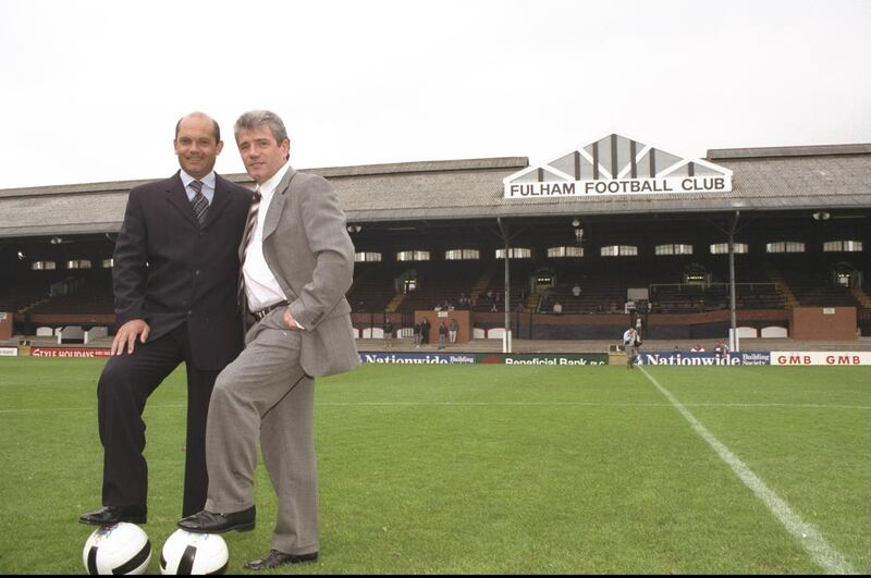 Ray Wilkins and Kevin Keegan during a photo shoot at Craven Cottage in London, September 1997. Craig Prentis / Getty Images