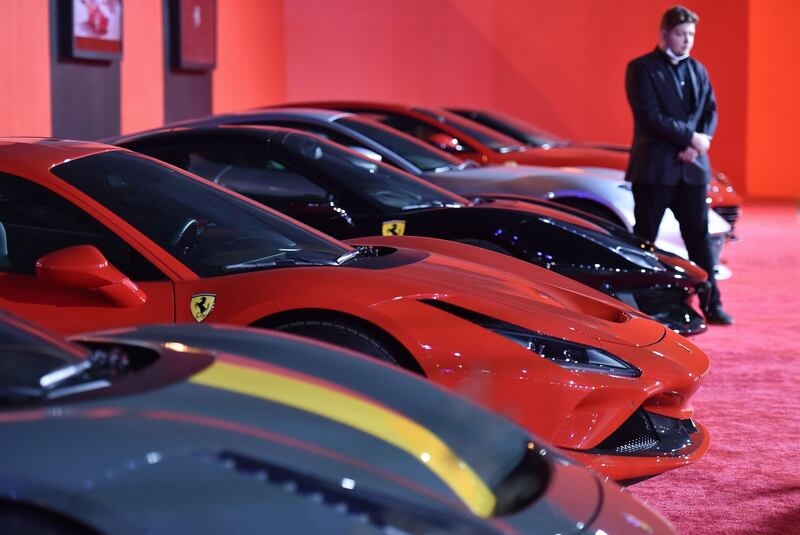 Ferrari cars are displayed at a special exhibition during the Riyadh Motor Show at Al-Janadriyah village in the Saudi capital. AFP