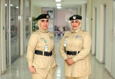 Dubai, United Arab Emirates - July 8th, 2018: Brigadier Aziza Ali Abdulaziz (L) and Colonel Fatima Shir Al Mazami. Dubai womenÕs prison in Al Awir. Sunday, July 8th, 2018 in Dubai. Chris Whiteoak / The National