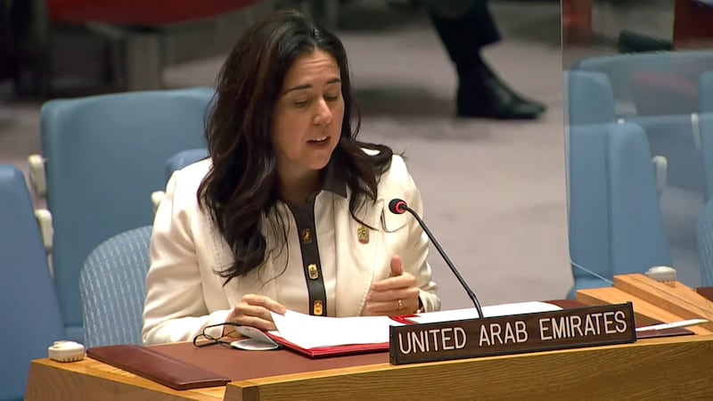 The UAE’s ambassador to the UN Lana Nusseibeh said Colombia’s postwar economic growth is under threat as women who fought in the conflict still struggle to find a role in the war-torn society. Photo: Screengrab from video