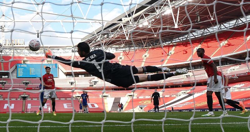 Manchester United's goalkeeper David de Gea makes a save. EPA