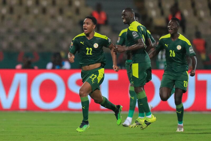 Senegal's Abdou Diallo celebrates scoring their first goal. Reuters