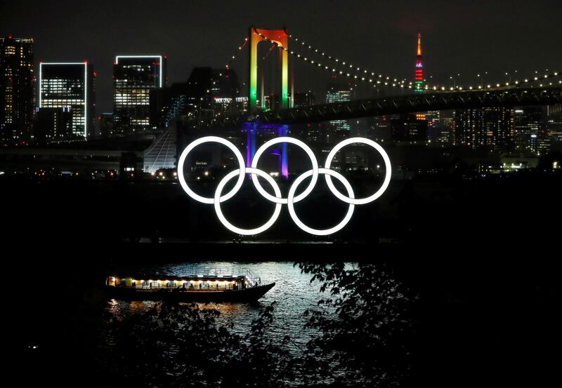 The Rainbow Bridge and Tokyo Tower in Japan's capital city light up, as the
100-day countdown to the Olympics begins. Reuters