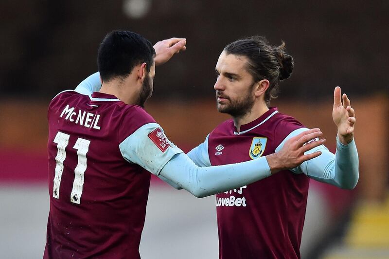 Burnley's Jay Rodriguez celebrates scoring their second goal. AFP