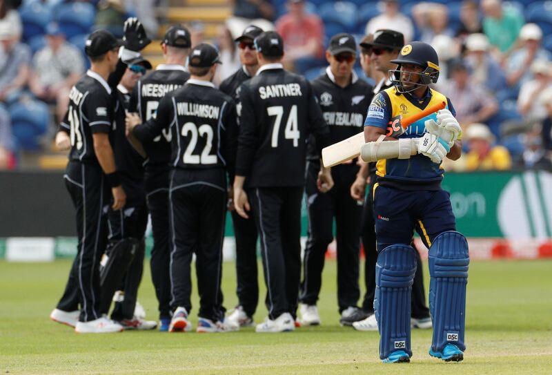 Cricket - ICC Cricket World Cup - New Zealand v Sri Lanka - Cardiff Wales Stadium, Cardiff, Britain - June 1, 2019  Sri Lanka’s Jeevan Mendis looks dejected as he walks off after being caught out for one run  Action Images via Reuters/John Sibley