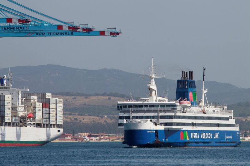 A ship coming from Morocco is seen as it enters the port in Algeciras, southern Spain.  EPA