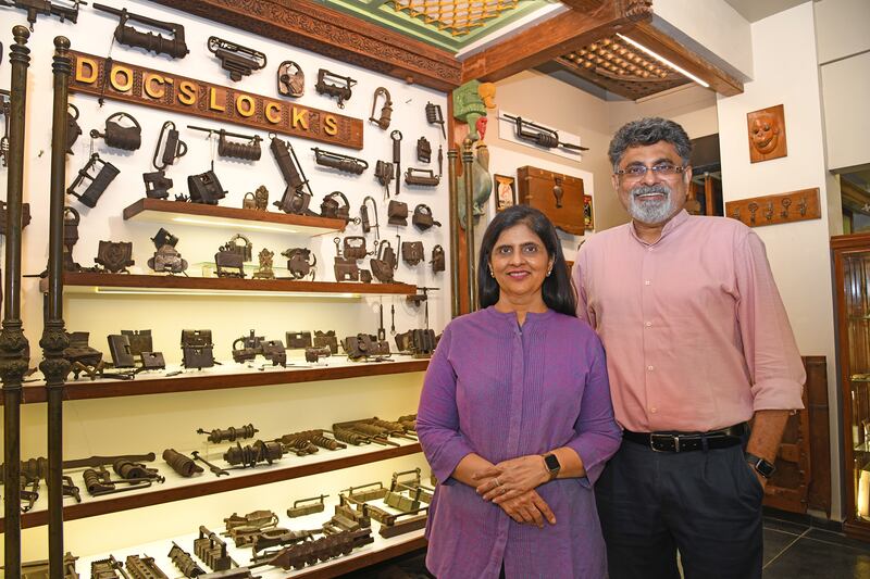 Dr Hiren Shah and Dr Namita Shah, owners of the Lock Museum in Ahmedabad, India. Photo: Dinesh Shukla