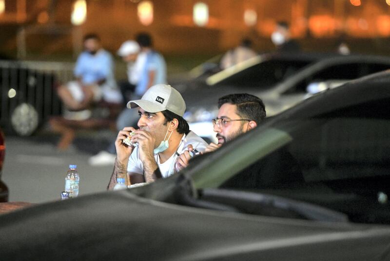 Drive-in Match Screening-AD Drive-in match for Manchester City Football Club against Chelsea Football Club screening at Zayed Sports complex in Abu Dhabi on May 29, 2021. Khushnum Bhandari / The National 
Reporter: N/A Sports
