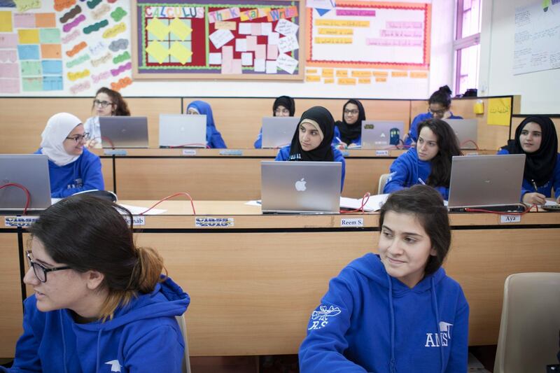 DUBAI, UAE. November 5, 2014. Seniors from Al Mawakeb school attend a Math class. (Journalist: Roberta Pennington) Reem Falaknaz / The National