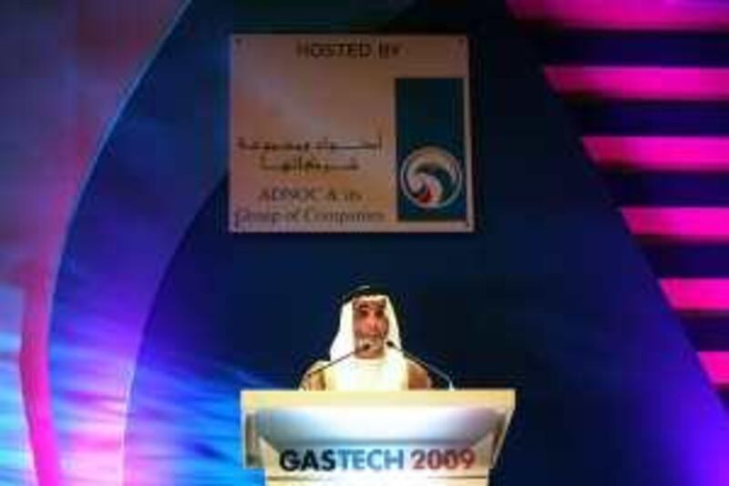 May 25, 2009 / Abu Dhabi / HE Yousef Omair Bin Yousef CEO of ADNOC speaks at the opening ceremony of Gas Tech Conference at the Abu Dhabi Exhibition Center May 25, 2009. (Sammy Dallal / The National)

 *** Local Caption ***  sd-052509-gas-03.jpg
