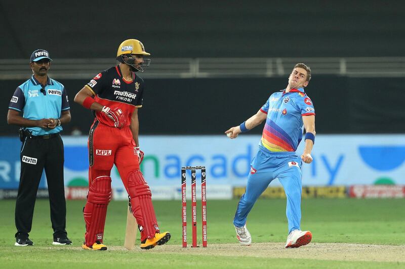 Anrich Nortje of Delhi Capitals during match 19 of season 13 of the Dream 11 Indian Premier League (IPL) between the Royal Challengers Bangalore and the 
Delhi Capitals held at the Dubai International Cricket Stadium, Dubai in the United Arab Emirates on the 5th October 2020.  Photo by: Ron Gaunt  / Sportzpics for BCCI