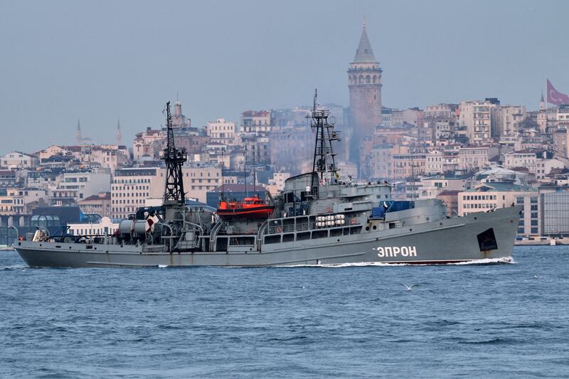 The Russian Navy's rescue tug 'Epron' sails in the Bosphorus in Istanbul, Turkey, on its way to the Black Sea on February 17. Reuters