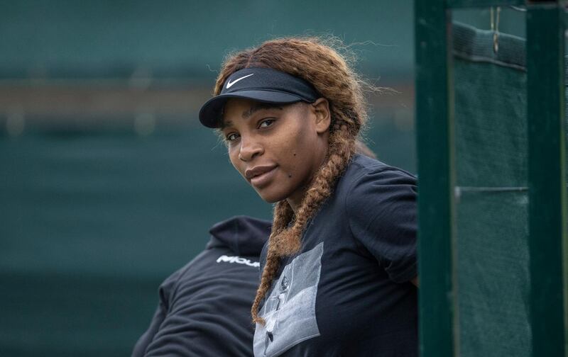 Serena Williams getting ready for a practice session at the All England Club. PA