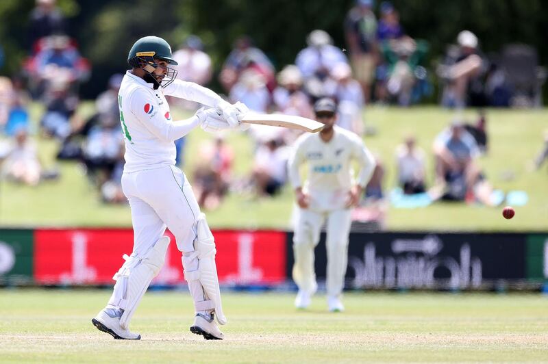 Pakistan's Faheem Ashraf plays a shot during Day 4. AFP