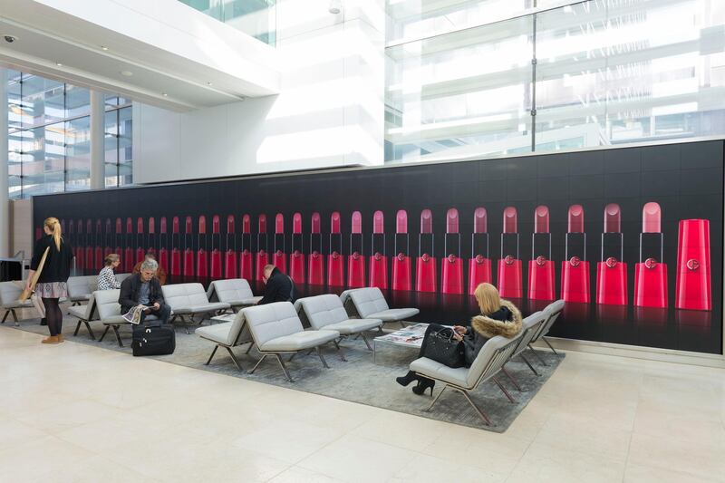 Interior view of the atrium of the EugÃ¨ne Schueller center, the L'OrÃ©al Headquarters in Clichy, France, in October 2013.