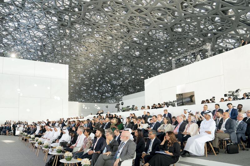 SAADIYAT ISLAND, ABU DHABI, UNITED ARAB EMIRATES - November 19, 2019: Dignitaries and guests attend the Reaching the Last Mile Forum, at the Louvre Abu Dhabi.

( Mohamed Al Hammadi / Ministry of Presidential Affairs )
---