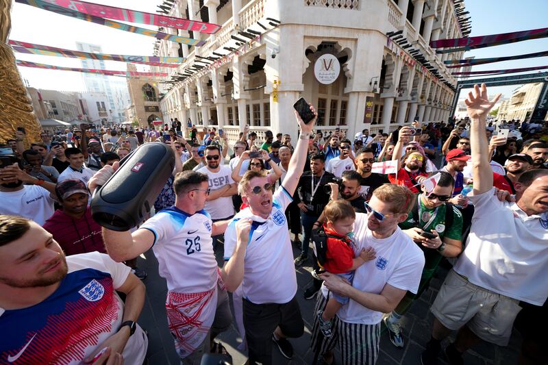 England fans in the Souq area of Doha, ahead of the Round of 16 match against Senegal at the Al-Bayt Stadium in Al Khor on December 4, 2022. PA