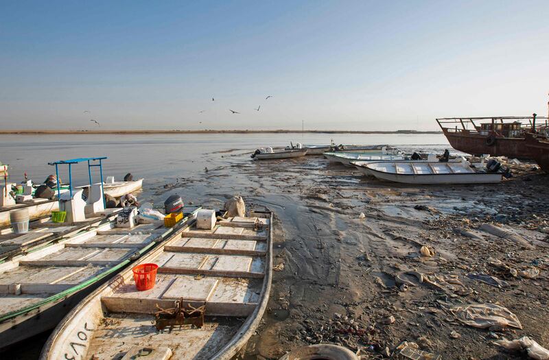 Fishing boats docked on the bank of the Shatt Al Arab waterway in the southern Iraqi port city of Al Faw. AFP