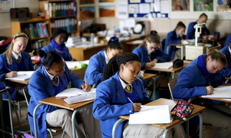 Students at Waterstone College private school in Johannesburg. With a large portion of South Africa’s state run schools regarded as substandard, there is growing demand for private schooling. Siphiwe Sibeko / Reuters