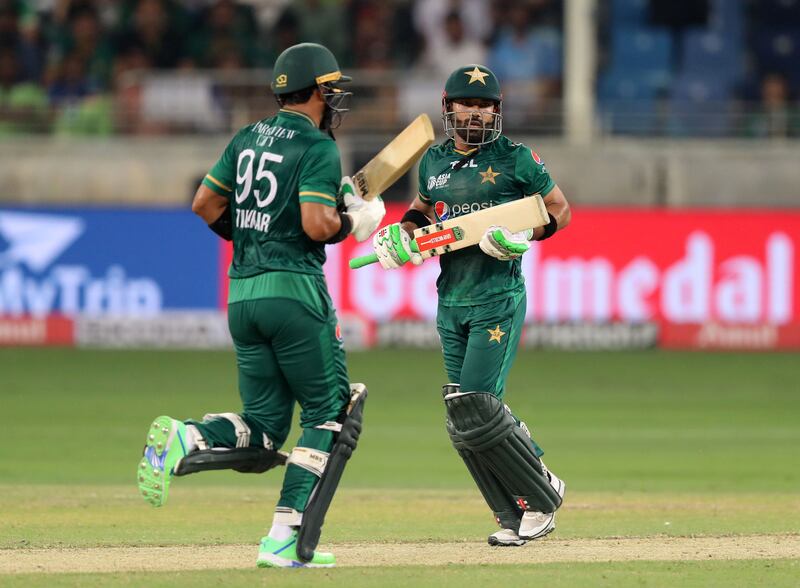 Pakistan's Mohammad Rizwan bats with Iftikhar Ahmed.