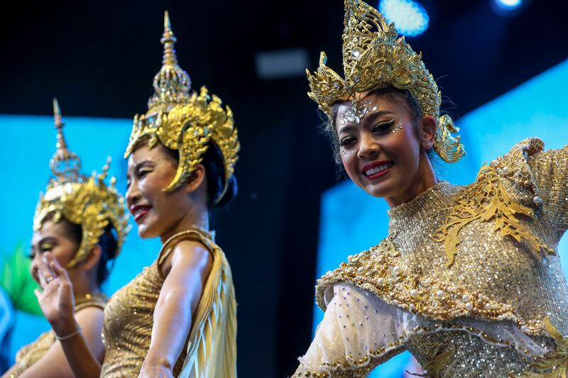 Traditional performers outside the Thailand pavilion. Khushnum Bhandari / The National