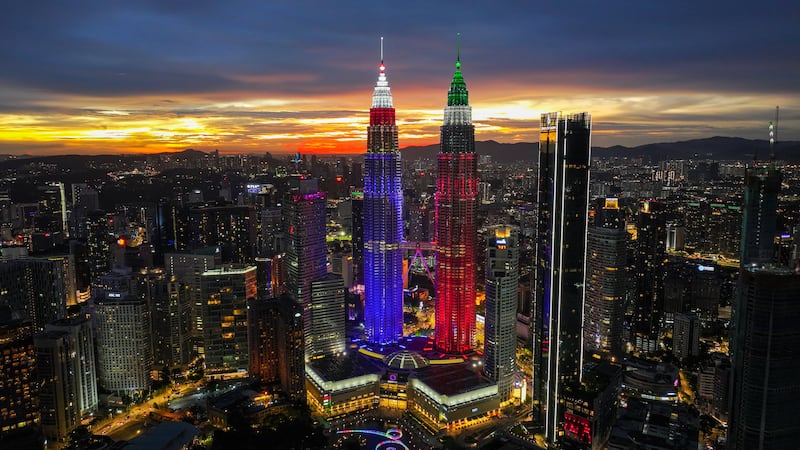 The Petronas Twin Towers in Kuala Lumpur were illuminated with the colours of the UAE and Malaysian flags to celebrate the visit. WAM