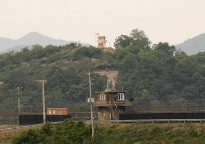 Guard posts along the demilitarised zone separating the two Koreas.  AP