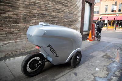 Refraction AI in Ann Arbor has developed an autonomous delivery robot. The first generation Rev1 is on a mission Wednesday, Jan. 15, 2020 to pick up and deliver sandwiches in downtown Ann Arbor. USA Today / Reuters