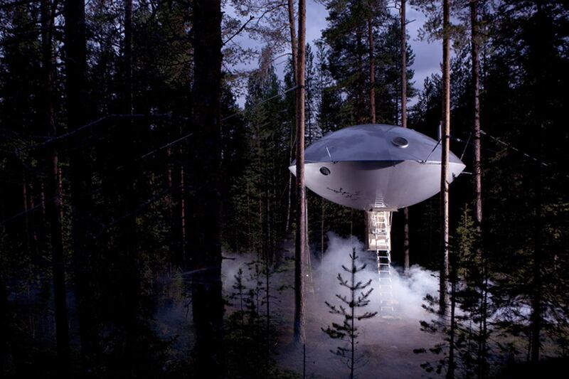 Tree Hotel in Swedish Lapland offers eight unique cabins, including this UFO. Photo: Tree Hotel