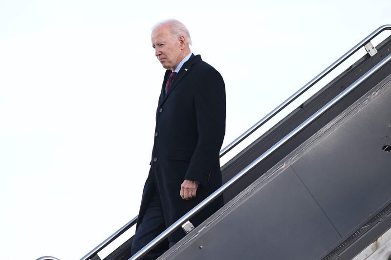 US President Joe Biden on his arrival at Boston Logan International Airport. AFP