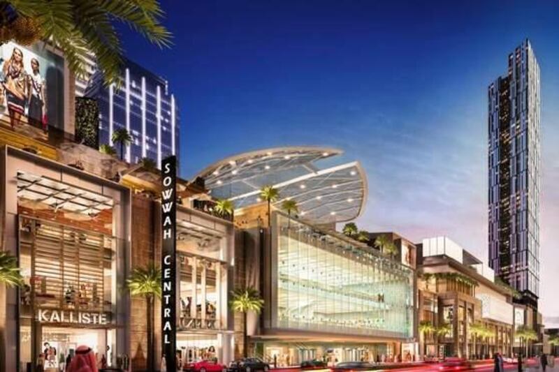 The 1.7 million square foot Sowwah Central will link with The Galleria, a luxury mall that opened in August, when it opens in 2017. Above, a rendering of Sowwah Central. Courtesy Gulf Related