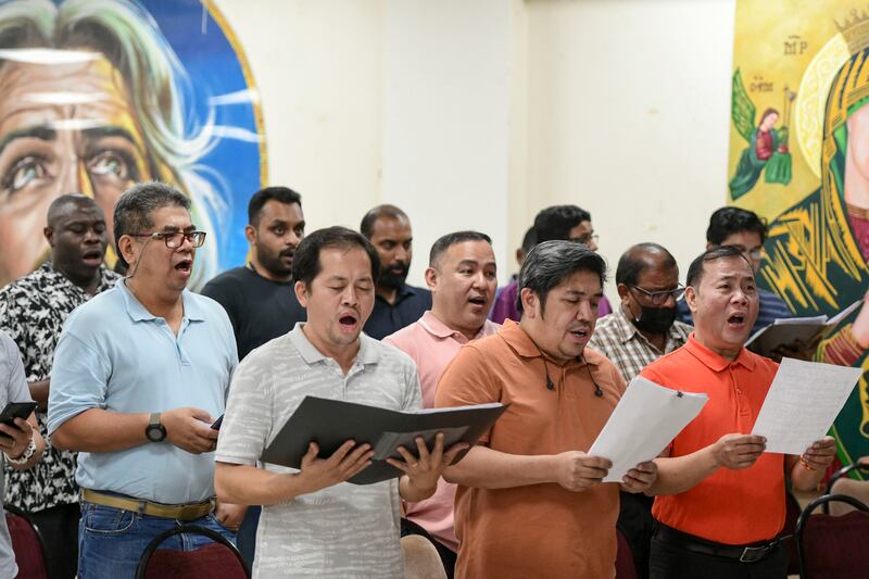 Choir practice at the Sacred Heart Catholic Church in Manama, Bahrain. 