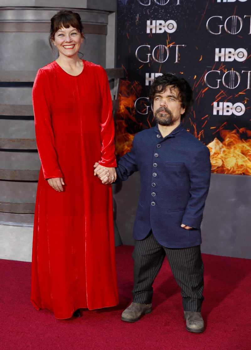 Peter Dinklage (Tyrion Lannister) and wife actress Erica Schmidt arrive for the 'Game of Thrones' final season premiere at Radio City Music Hall on April 3, 2019 in New York. EPA