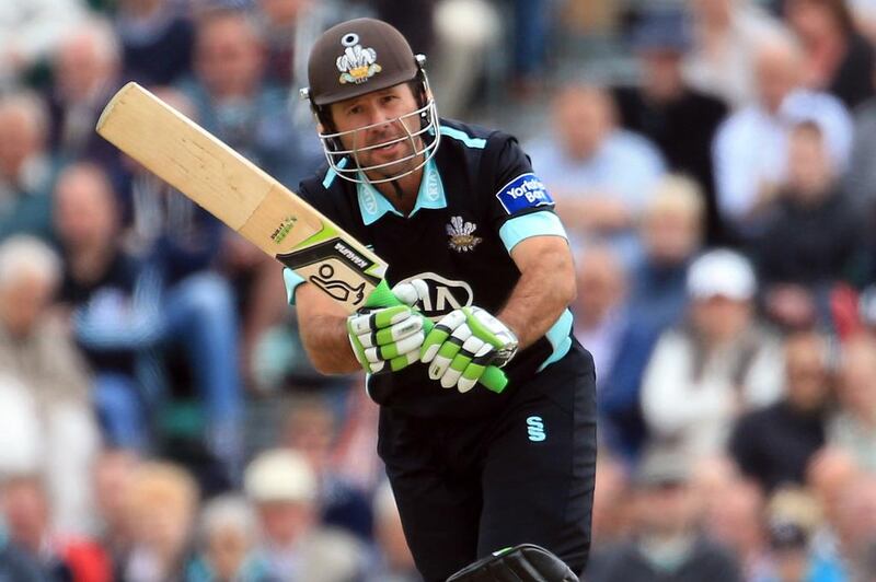 Ricky Ponting of Surrey bats during the Yorkshire Bank 40 match between Surrey and Lancashire at Guildford Cricket Club on June 9, 2013 in Guildford, England. (Photo by Richard Heathcote/Getty Images)