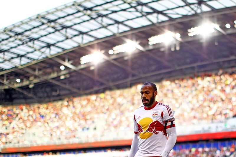 Thierry Henry shown on November 23 during Leg 1 of the MLS Cup Eastern Conference finals. Henry played his last match in the second leg on November 30 as New York Red Bulls were defeated 4-3 on aggregate by New England Revolution in the MLS play-off semi-finals. Mike Stobe / Getty Images / AFP