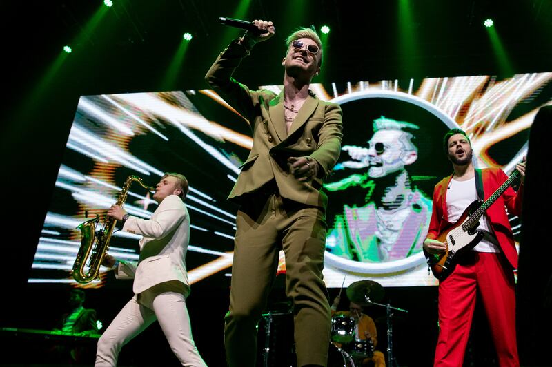 Latvian band Citi Zeni perform 'Eat Your Salad' during Eurovision in Concert. AFP