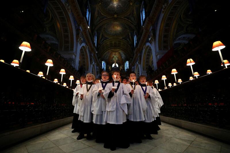 Choristers from St Paul's Cathedral took part in a Christmas rehearsal on Tuesday in London. Reuters