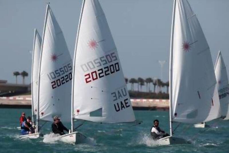 Competitors in the Fifth Abu Dhabi Open Laser Dinghy Championship 2013 at Abu Dhabi Sailing Club in Mina Zayed. Other sailing and yachting races will form part of this year's beach games festival. Pawan Singh / The National