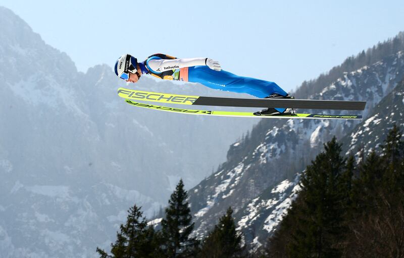 Switzerland's Andreas Schuler competes in the men's team event at the Ski Jumping World Cup 2022 in Planica, Slovenia. Reuters