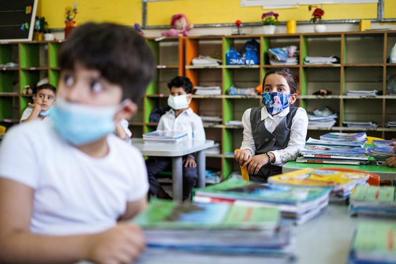 Pupils sit in a classroom on the first day back at school in Dohuk, Iraqi Kurdistan region. Four in 10 children in the Middle East and North Africa did not have any access to remote learning at the height of the pandemic. All photos: AFP