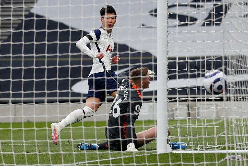Son Heung-min puts Spurs 1-0 ahead. Reuters
