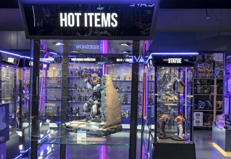 Dubai, United Arab Emirates - May 26, 2019: Photo Project. Metal gear solid Snake (L) figure. Comicave is the WorldÕs largest pop culture superstore involved in the retail and distribution of high-end collectibles, pop-culture merchandise, apparels, novelty items, and likes. Thursday the 30th of May 2019. Dubai Outlet Mall, Dubai. Chris Whiteoak / The National