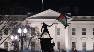 A demonstrator waves a Palestinian flag near the White House in January. AFP