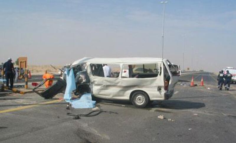 Six people travelling in a minibus were killed in an accident on Al Habab Road last week in which a passenger from another car also died.