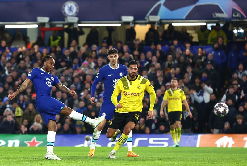 Raheem Sterling of Chelsea scores their first goal. Getty 